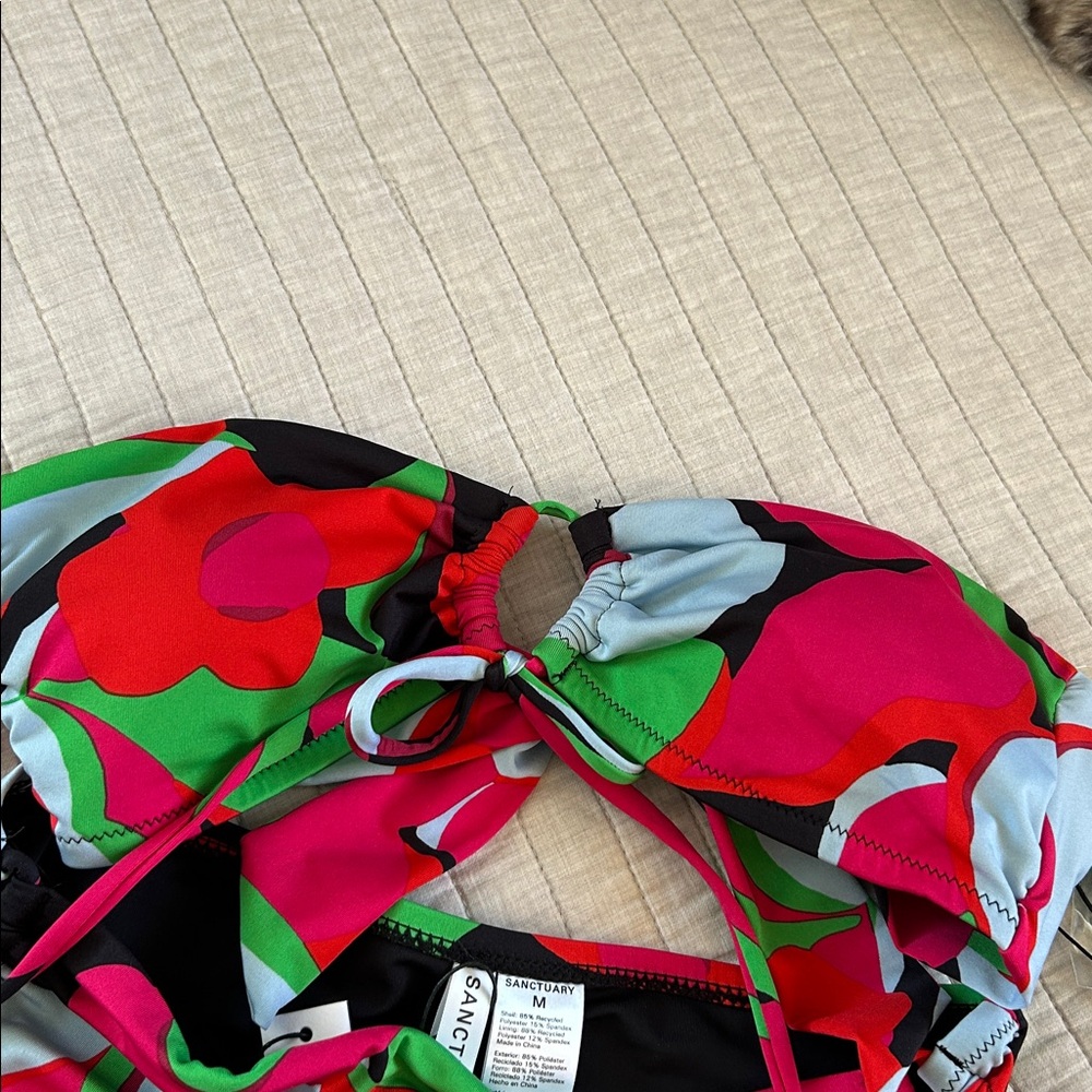 NWT Anthropologie Sanctuary Bandeau black green floral high waist Bikini Set M - Picture 6 of 12